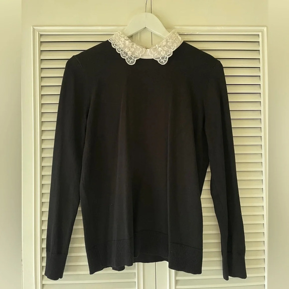 Cable & Gauge Black Sweater w/Lace Collar SZ M - Picture 1 of 6